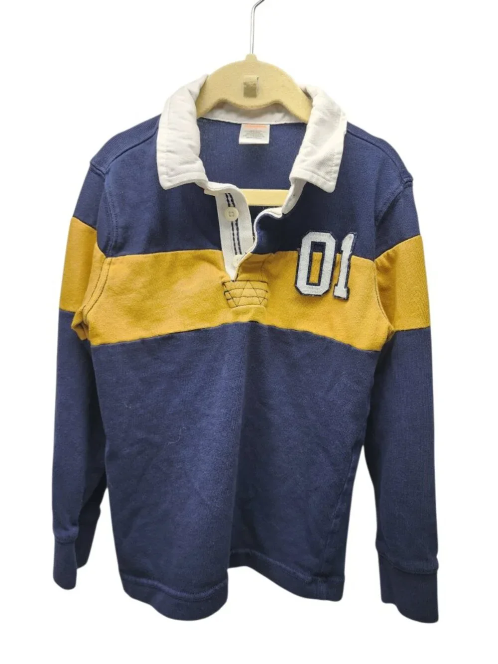 Gymboree Kids Rugby Polo Shirt Size 6 Navy Yellow Long Sleeve Cotton Striped